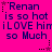 A bright pink background displays repeated text 'Renan is so hot iLOVE him so Much' with star symbols, alternating between solid and dotted styles.