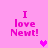 Pink background with four identical text blocks reading 'I love Newt!' and three pixelated hearts in different positions.