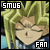 Pixelated anime-style character with spiky blonde hair and closed eyes, wearing a blue outfit with white accents.