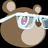 Pixelated brown bear head with rounded ears, wearing white-framed glasses reflecting a colorful 'P' symbol on dark background.