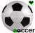 A soccer ball icon with green and black text, heart symbols above it, and varying heart colors across frames.