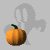 Six identical pixelated pumpkin icons arranged in a 3x2 contact sheet with gray ghost silhouettes behind each, displayed on a solid light gray background.
