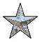 Two star-shaped icons with metallic textures, one blue-toned and the other gold-toned, displayed side-by-side on a gray background.