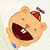 Pixelated cartoon character with orange fur, red bow tie, and wide open mouth showing teeth and tongue.
