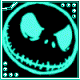 A circular cartoon face with stitched mouth and hollow eyes, displayed in multiple color variations across a