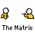 Pixelated yellow figure with white head holding a silver gun, repeated across on gray background with text below