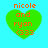 Four green heart-shaped icons with orange text 'nicole and ryan (333)' on a cyan background, two showing pixelated edges.