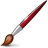 Pixelated brush icon with brown bristles, silver ferrule, and red handle on gray background.