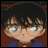 A 48x48 pixel buddy icon featuring a split composition with an anime character on the left and stylized text on the right against a black background.