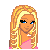 Pixel art contact sheet showing multiple frames of a cartoon character with blonde hair and pink top, featuring repeated text "Lyndsay" in purple script across the image.
