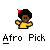 Pixelated character with dark skin and afro hairstyle wearing yellow shirt and red headband, standing against gray background with text below.