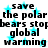 Black text on white background with cyan star shapes, repeating 'save the polar bears stop global warming' in two
