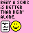 A 48x48 pixel animated buddy icon with two frames showing text and emoji-like symbols on a pink background, where the left frame has a document icon next to a smiling face and the right frame swaps their positions.