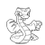 Pixelated grayscale image of a stylized figure with a square head, large eyes, and outstretched arms holding circular objects, set against a plain white background.