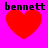 Red heart shape on bright pink background with black text 'bennett' above it, displayed in four identical positions