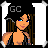 Pixel art contact sheet showing three frames of a female character in black pinstripe attire with