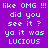 Pixelated text on purple background with pink highlight bars, displaying phrases like 'like OMG !!!' and 'did you see it ?' in light blue.