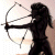 Pixelated figure with long dark hair holding a bow and arrow against light background, adjacent to green with bright green text