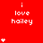 Red background with white text 'i love hailey' and varying numbers of white star symbols in a