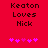Red background with black pixelated text 'Keaton Loves Nick' and five pink hearts below, showing animation where heart positions shift left to right across frames.