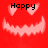 Red background with three identical pixelated grinning faces, each labeled 'Happy' above the eyes.