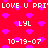 Red background with repeating white text and pink hearts, static image.