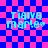 Pixelated text "tiara marie" on a blue and pink checkered background with subtle lines, displayed in four identical
