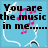 Pixelated blue background with white curved lines and pink musical notes, displaying black text in two