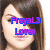 A pixelated image of a person with brown hair and pink lips, featuring overlaid text in different colors across three views.