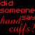 Animated image featuring a character with long dark hair and a hat, showing two distinct poses against black and gray backgrounds with red text reading 'did someone say handcuffs?' and white text reading 'KINKY' at the bottom.