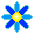 Two pixelated flower icons with yellow centers and blue petals, one rotated relative to the other against a gray background.