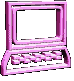 Six views of a pink 3D-rendered laptop icon with a blank screen and keyboard, displayed on a gray background.