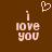 Pixelated text 'i love you' in light pink on brown background with a heart symbol above, displayed in two identical side-by-side