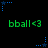 Green text 'bball<3' repeated three times on black background with blue star-shaped pixel elements at corners and midpoints.