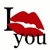 Static pixel art of a black 'I' and 'you' flanking red lips with white teeth, forming "I [lips] you" on a plain background.