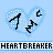 Pixelated heart icon with broken sections, blue background, and 'HEARTBREAKER' text below.