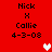 Red background displays repeated text 'Nick X Callie 4-3-08' with two heart icons, one white and one pink.