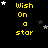 Yellow text 'Wish On a star' on black background with white and gray stars, animated star positions across frames.
