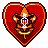 Pixelated heart-shaped icon with red and orange gradient border, containing a central emblem with eagle, shield, and torch elements.