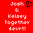 Red background with white pixelated text reading "Josh & Kelsey Together 4evr!!!" and a black heart symbol above the ampersand on the left side.