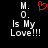 Pixelated text and a red heart symbol on black background, with one version showing the heart as animated.