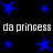 Blue star shapes and repeated text "da princess" on a black background with pixelated rendering.