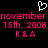 Pixelated pink text on black background with white heart symbol above, displaying 'november 15th, 2008 R&A' twice in mirrored layout.