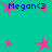 Pixelated turquoise background with pink star shapes and blue text reading "Megan3" in multiple positions.