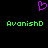 A static pixel art image with a purple heart symbol above green text reading "AvonishD" on both sides against a black background.