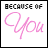 A 2x2 contact sheet of three animated frames showing a pixelated text design with "BECAUSE OF You" and heart symbols, displayed on white backgrounds with black borders.