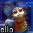 Animated sequence of a cartoon character with blue hair and red collar, each frame showing the word 'ello' in white text below.