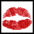 Red lips icon with text and symbols changing across frames; first frame shows only lips, later frames add 'kiss me you' text and heart shapes.