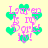 Pixelated icon with pink text 'Lauren is my Girl! It!' over green hearts on a pale yellow background.