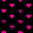 Pixelated pink heart shapes on black background, some hearts have missing or distorted pixels forming partial patterns.